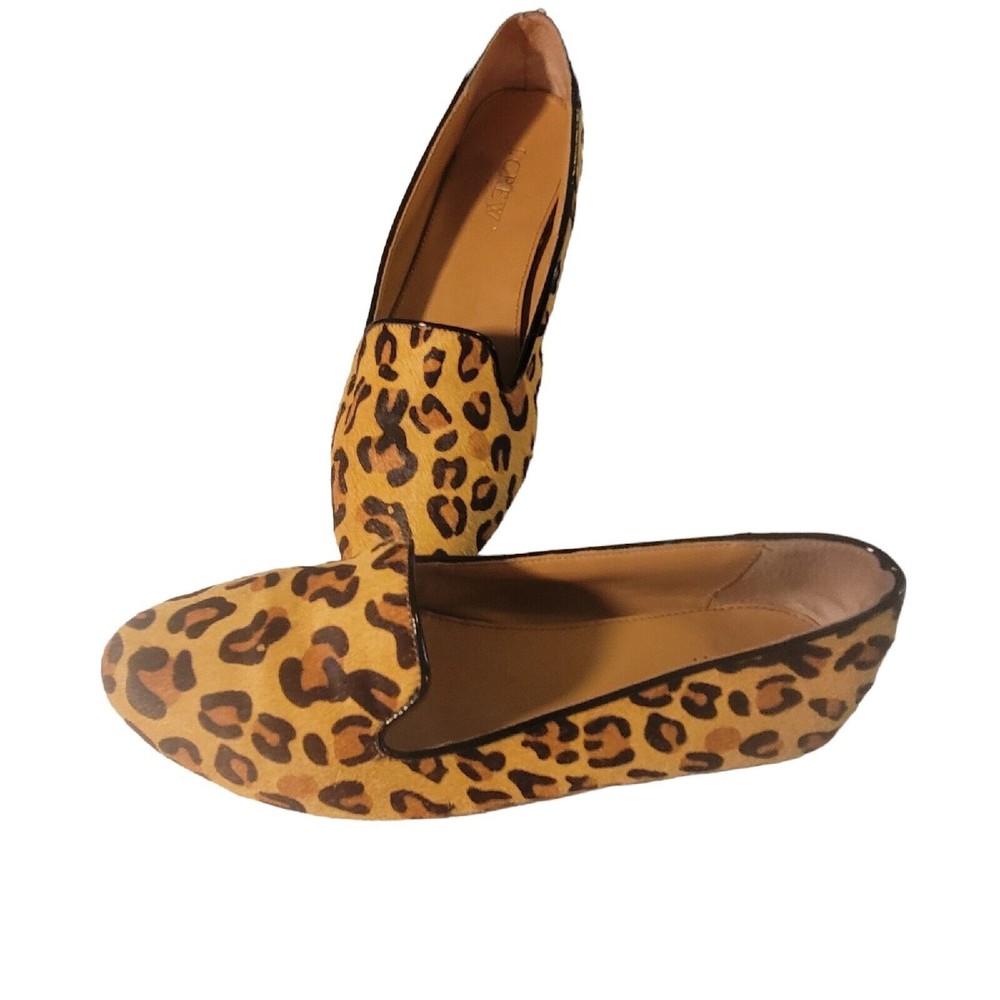 J Crew Factory Womens Shoes Size 8 Calf Hair Smoking Loafers Leopard Flats